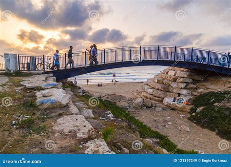 Sunset scene on Yafo Beach editorial stock image. Image of destination ...