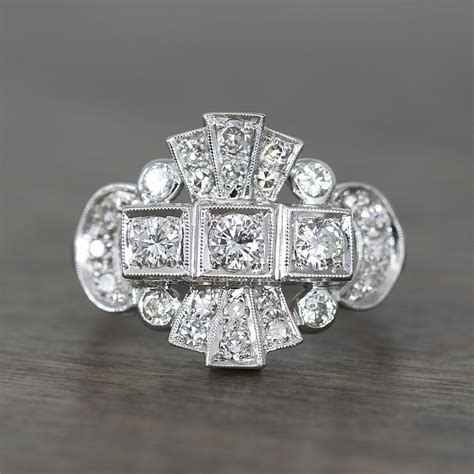 Vintage Art Deco 14k White Gold & Diamond Fashion Ring | Diamond fashion, Diamond fashion rings ...