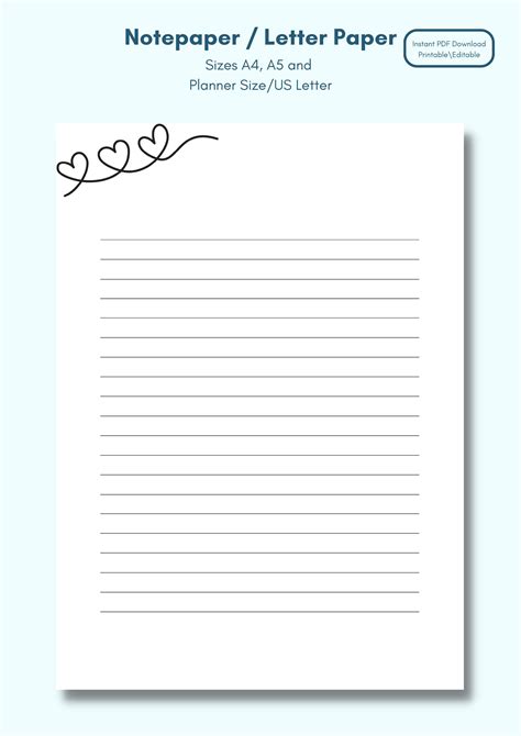 Digital Note Paper Letter Writing Template Downloadable Stationery ...