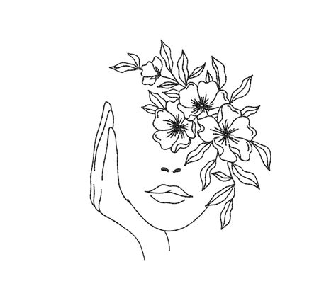 Face With Flowers Embroidery Design, Women Embroidery File, 5 Sizes ...