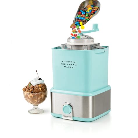 Nostalgia CCIM2AQ 2-Quart Electric Ice Cream Maker With Candy Crusher, Aqua/Stainless Steel ...