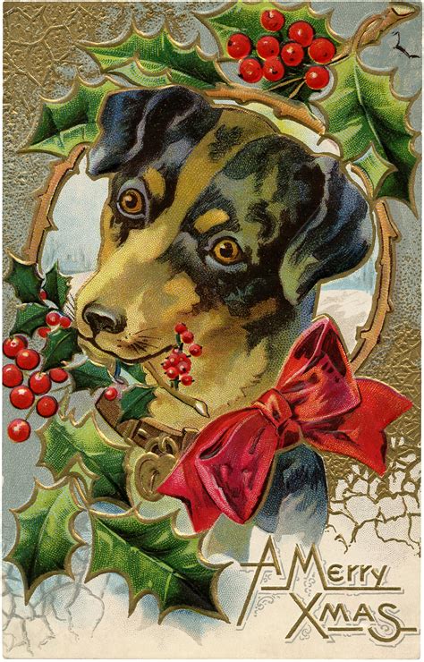 Vintage Christmas Dog Freebie - Cute! - The Graphics Fairy