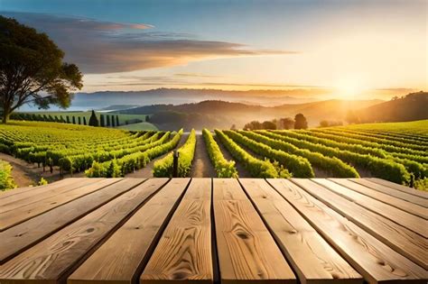 Premium AI Image | A vineyard with a sunset in the background