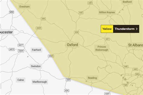 Met Office issues yellow weather warning for thunderstorms in Oxfordshire with 50mm of rain and ...