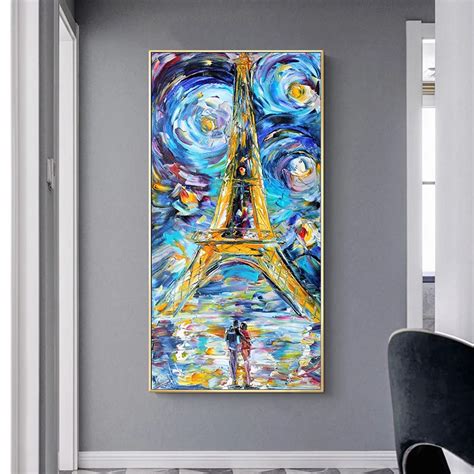 Couple in Starry Night Looking at the Eiffel Tower Art Printed on ...