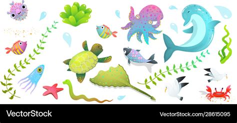 Underwater sea life ocean creatures clipart Vector Image