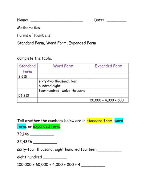 Number Forms 465983 | JohnetteMcCoy | Live Worksheets