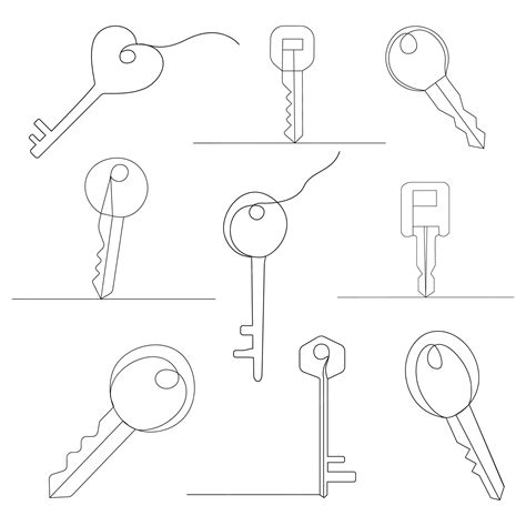 Premium Vector | Continuous one line key outline vector art isolated drawing