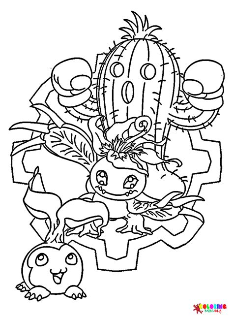 Tanemon, Palmon, Togemon Coloring Page - Free Printable Coloring Pages