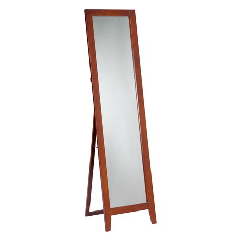 Paloma Free Standing Full Length Floor Mirror, Brown Wood Frame, 15"W x 59"H Rectangular ...