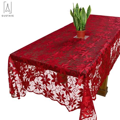 GustaveDesign Christmas Tablecloth Red Lace Table Cover Wedding Holiday ...