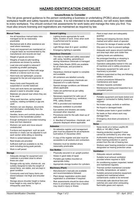 Hazard identification checklist