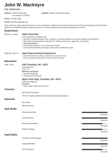 Car Salesman Resume Examples & Automotive Sales Job Skills