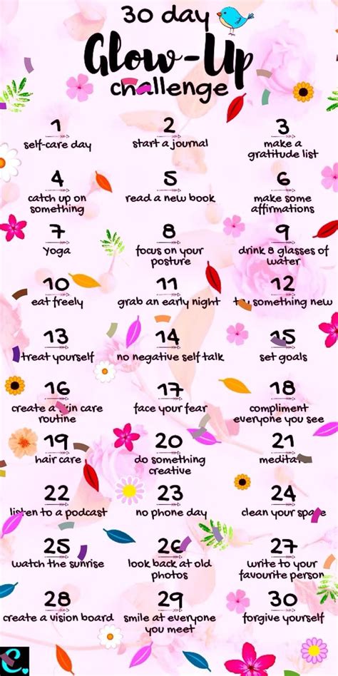 The Ultimate 30 Day Glow-Up Challenge - Captivating Crazy in 2021 | Day glow, Self care bullet ...