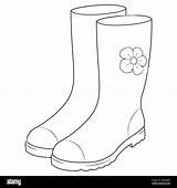 Illustration With Rubber Boots Line Drawing vector graphics Black  sketch template