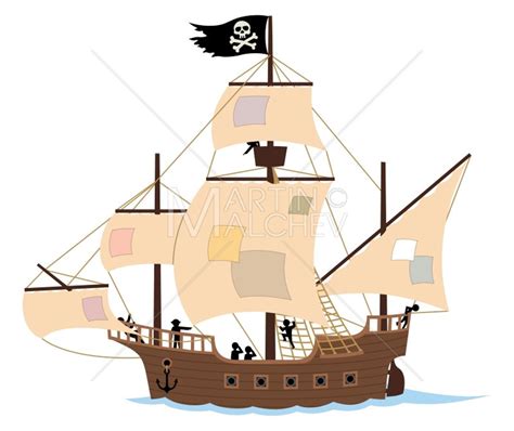 Pirate Ship on White Vector Cartoon Illustration. Sail, Jolly Roger ...