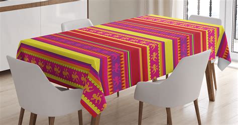 Mexican Tablecloth, Vibrant Colored Striped Pattern with Abstract ...