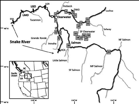 The lower Snake River and its major tributaries showing the Pacific ...