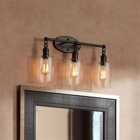 Franklin Iron Works Industrial Rustic Wall Light LED Bronze Hardwired 21 3/4" Wide 3-Light ...