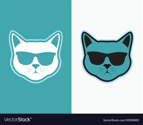 Cat with cool glasses silhouette set Royalty Free Vector