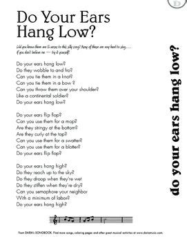 Do Your Ears Hang Low - Lyric Sheet | Funny songs for kids, Silly songs, Silly songs for kids