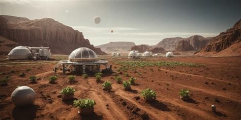 Premium AI Image | Space farming on a terraformed mars