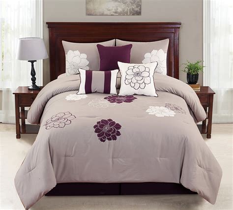 Empire Home Province 7 Piece Purple & Gray Oversized Embroidered Comforter Set (King Size ...