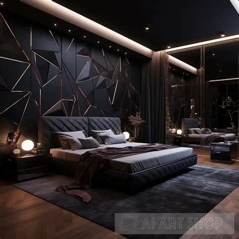 Elegant Bedroom Photo Modern Design in Black, Gold, Purple, and Bei...