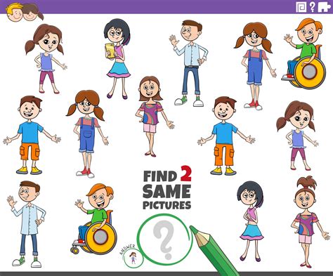 Find two same kid characters educational task 1417687 Vector Art at ...