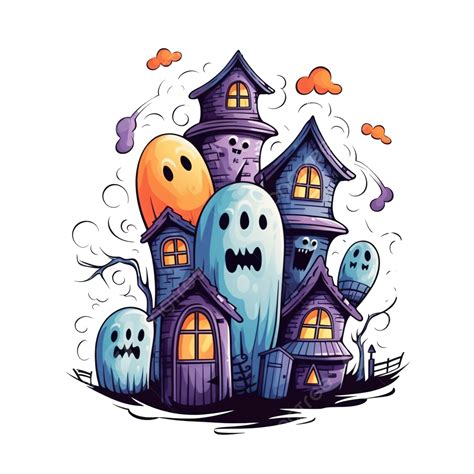Halloween Ghostsscary Haunted House Phantoms Vector Illustration, Cartoon Art, Scary Face ...