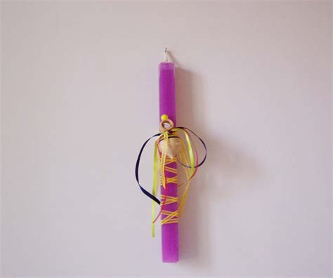 Greek Easter candle with spinning top, purple, square candle with wooden spinning top and ...