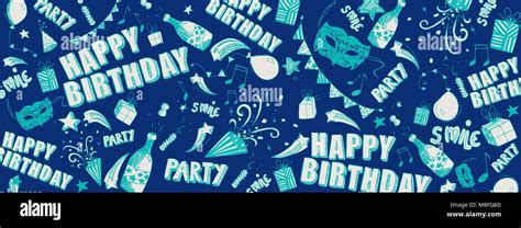 Happy Birthday doodles full vector large banner Stock Vector Image ...