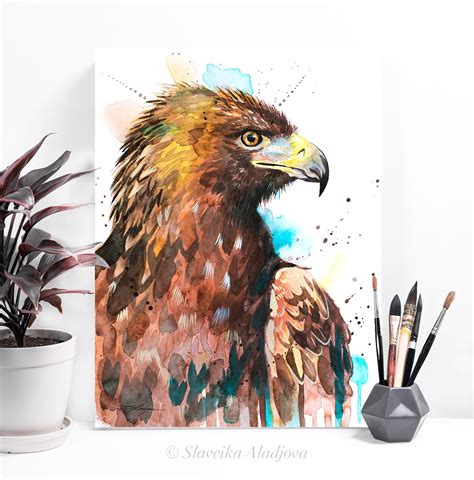 Golden Eagle watercolor painting print by Slaveika Aladjova | Etsy