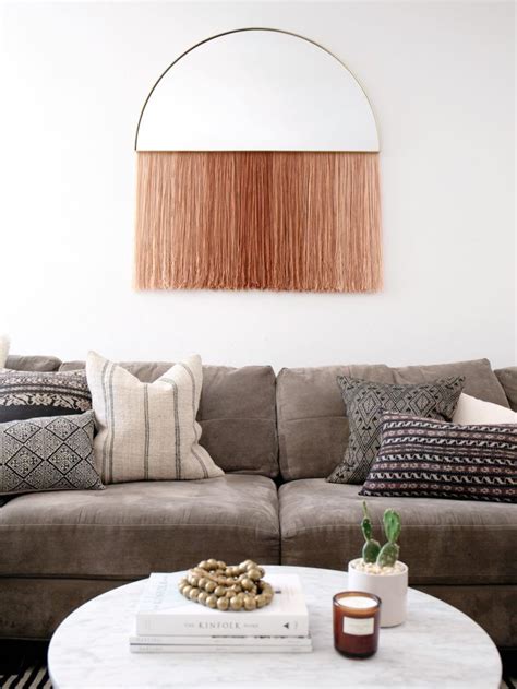 DIY half circle mirror with blush fringe | Circle mirror, Fall interior design, Decor