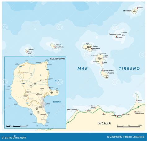 Map of Lipari Island and Aeolian Islands, Sicily, Italy Stock Vector - Illustration of aeolian ...