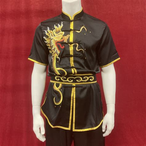 Professional wushu competition uniform - Wushu black gold dragon on ...