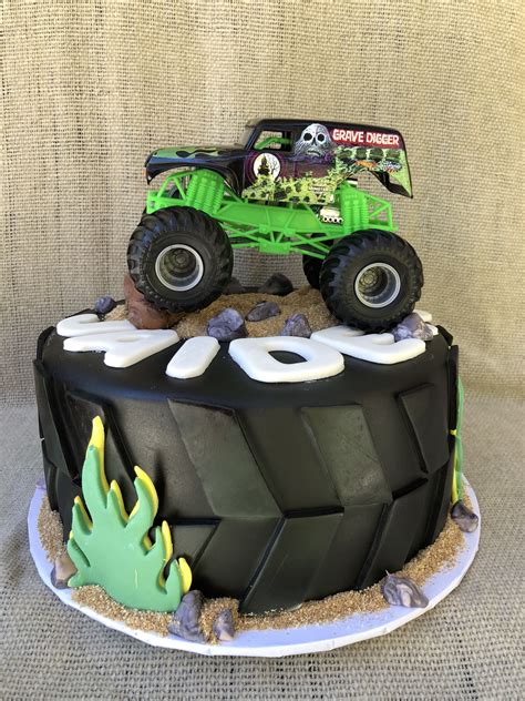 Grave digger cake | Monster truck birthday party ideas cake, Monster ...