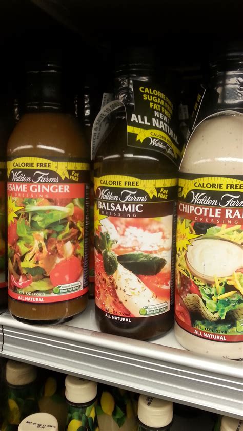 Walden Farms salad dressings. They are usually found with the refrigerated salad dressing in the ...