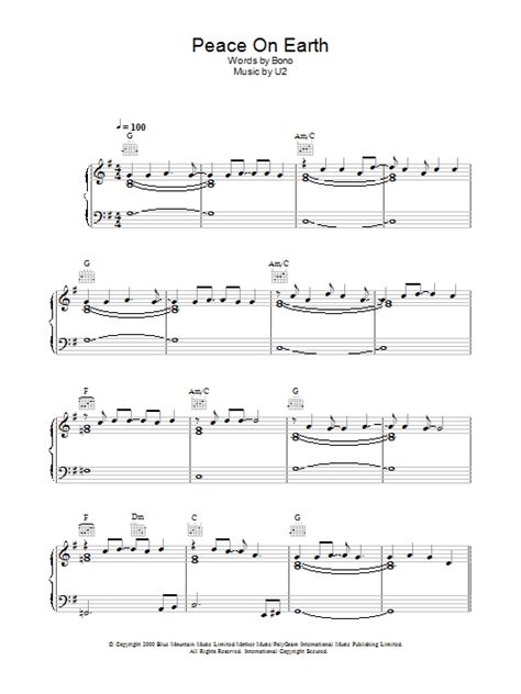 Peace On Earth Sheet Music | U2 | Piano, Vocal & Guitar Chords