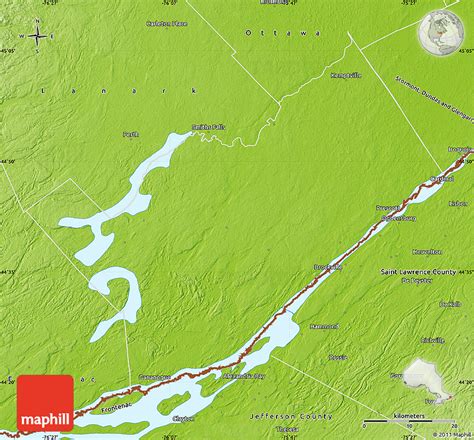 Physical Map of Leeds and Grenville