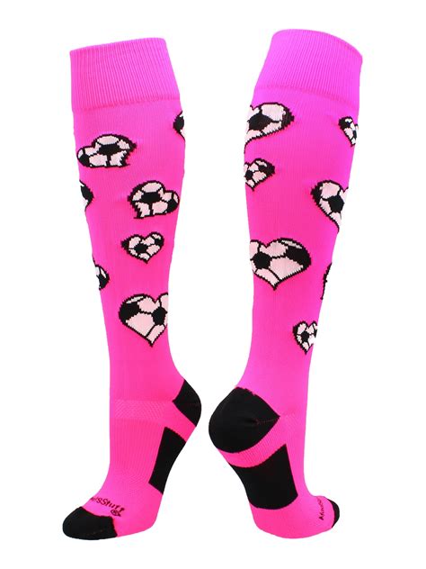 MadSportsStuff - Love Soccer Hearts Socks Over the Calf (Neon Pink ...