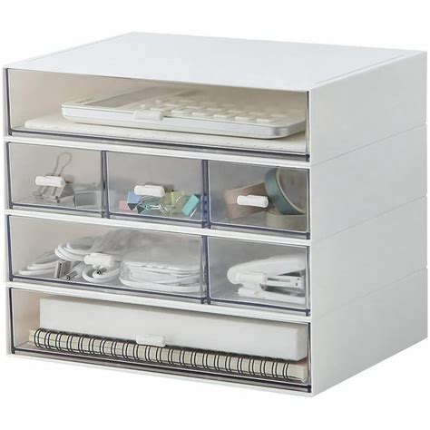 White Desktop Organizer Drawers - Elegant Three Tier Desktop Storage for Your Office Desk ...