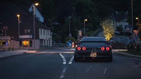 Black Car, GTR, House, Road, Night, Trees, Sign Board, Red Lights, Grass, Street Lights, Super ...