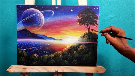 Sunset on the mountain city| Acrylic painting | nature drawing for ...