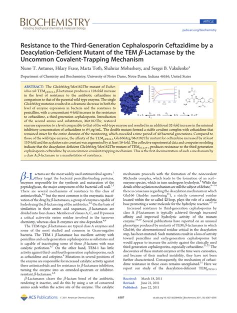 (PDF) Resistance to the Third-Generation Cephalosporin Ceftazidime by a Deacylation-Deficient ...