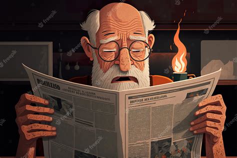 Premium Photo | Old man reads the newspaper flat illustration