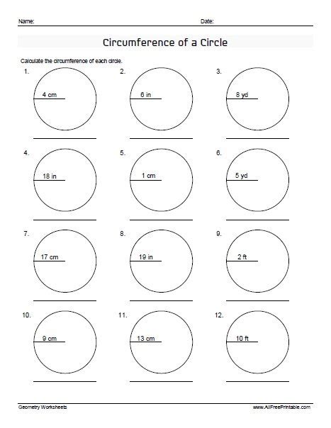 Circle Radius Diameter Circumference Worksheets einferegi