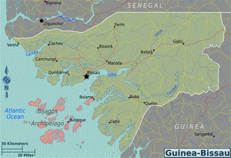 Guinea-Bissau regions map with cities and roads | Vidiani.com | Maps of ...