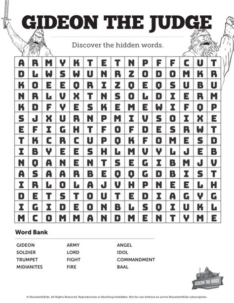 Judges 6 Gideon and the Fleece Bible Word Search Puzzles | Sharefaith Kids