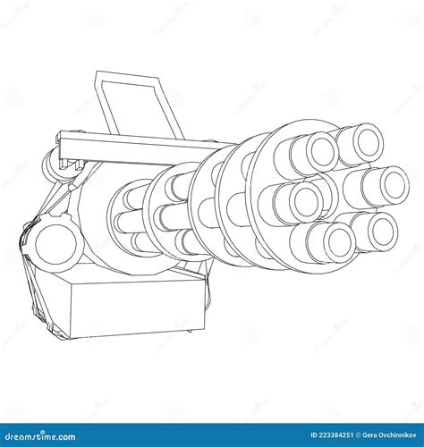 Detailed Outline of Machine Gun Isolated on White Background. Vector ...